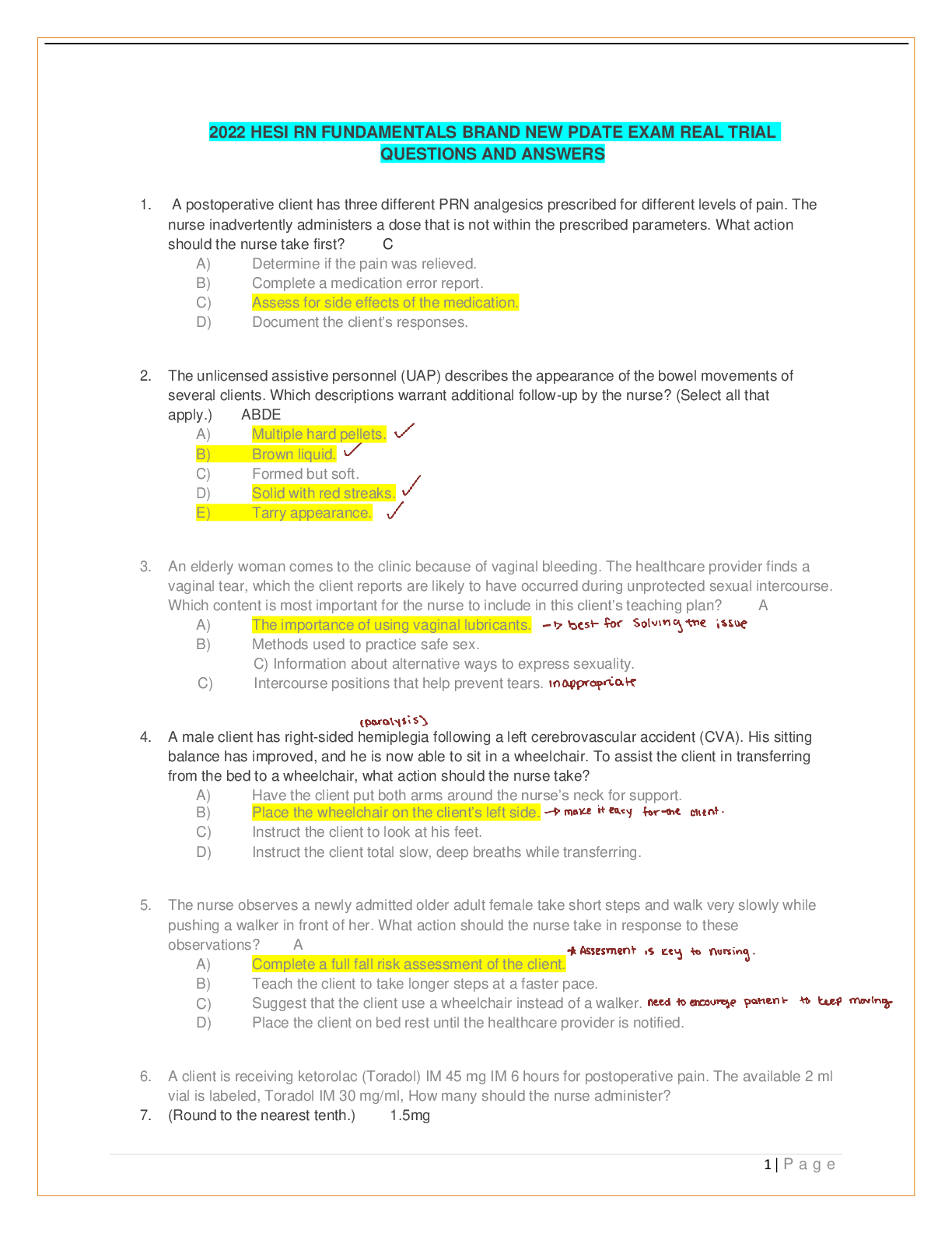 Preview image for 2022 HESI RN FUNDAMENTALS BRAND NEW PDATE EXAM REAL TRIAL  QUESTIONS AND ANSWERS